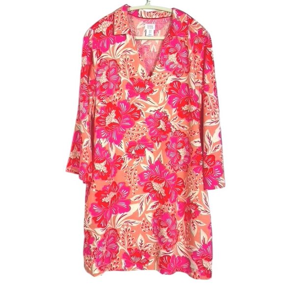Sigrid Olsen Floral Hawaiian Print 3/4 Bell Sleeve Linen Blend Shift Dress, US10 - Picture 3 of 11